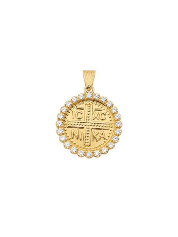 ΦΥΛΑΧΤΟ ΣΤΡΟΓΓΥΛΛΟ IC XC NIKA,ΖΙΡΓΚΟΝ 14Κ ΚΩΔ.3985