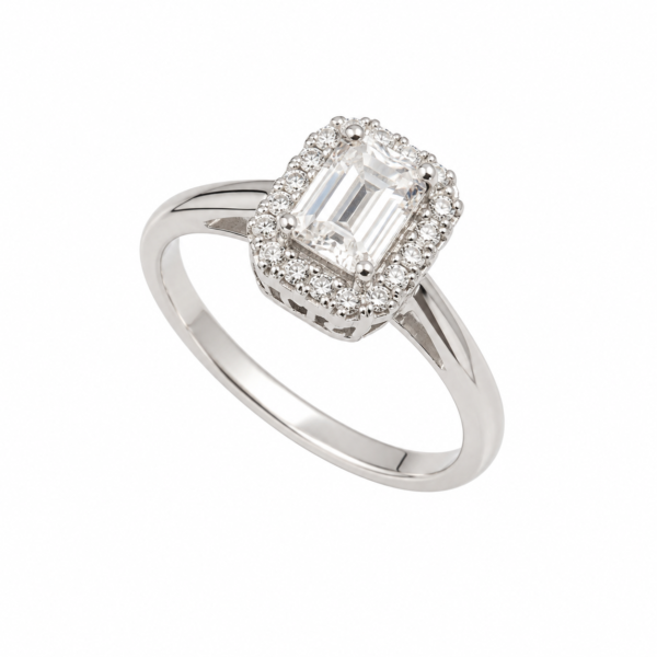 ΔΑΧΤΥΛΙΔΙ ΡΟΖΕΤΑ ΑΠΟ ΑΣΗΜΙ 925 ΜΕ EMERALD CUT ΚΑΙ ΛΕΥΚΑ ΖΙΡΓΚΟΝ ΚΩΔ.5230