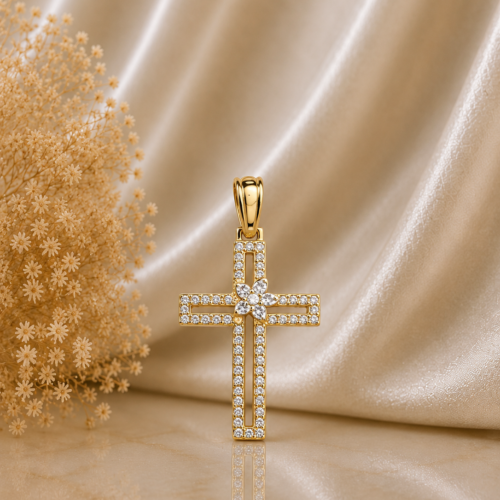 Χρυσός Σταυρός 14Κ με Ζιργκόν 6065