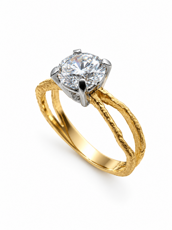 Χρυσό Δίχρωμο Χειροποίητο Μονόπετρο 14Κ με Ζιργκόν 6946