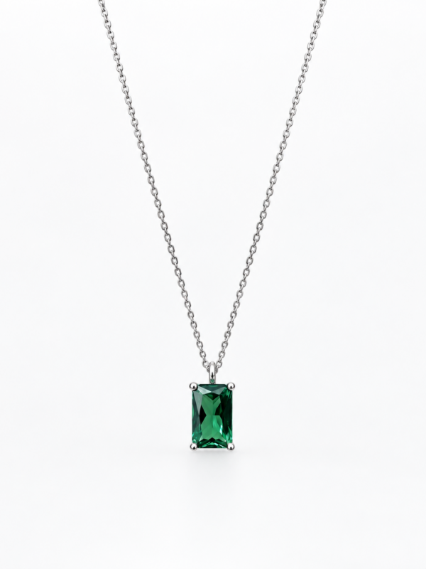 Κολιέ από Λευκό Χρυσό 14Κ με Emerald Cut Πράσινο Ζιργκόν 6900