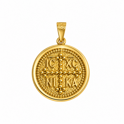 Χρυσό Φυλαχτό 9Κ με Ανάγλυφη Υφή και IC XC NIKA 7098